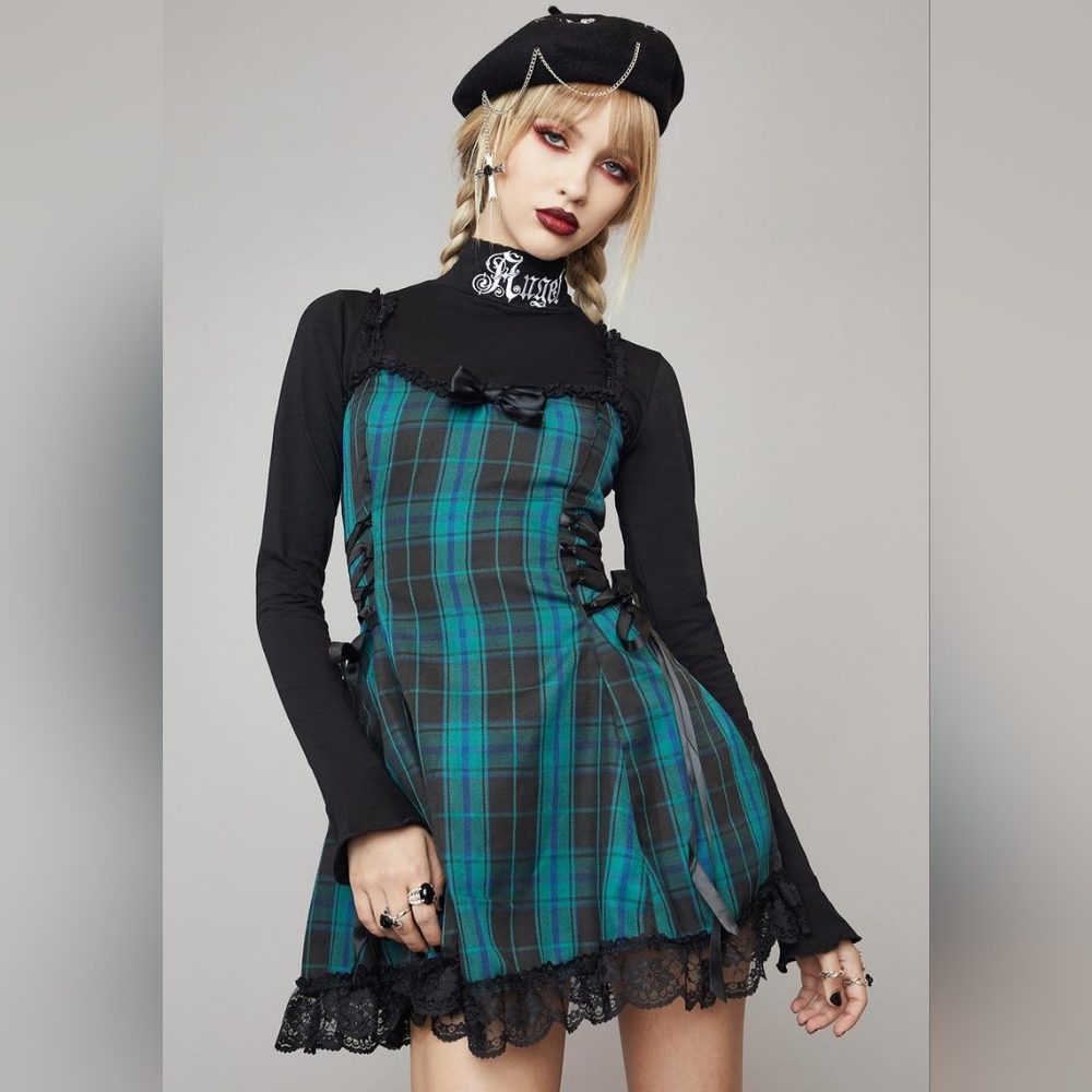 2for30!!! Dollskill Teal Charm School Dropout Plaid Mini Dress